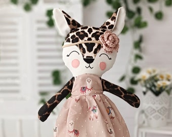 Lovely leopard fabric doll, great one of a kind baby gift for cherished moments