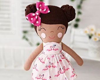 Beautiful handmade dark skin dress up doll, unique birthday gift for baby and toddler girls