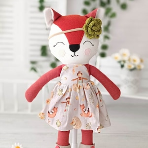 Handmade Fox doll in cute dress , great one of a kind little girl gift
