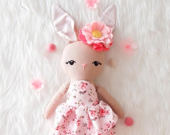 Handmade bunny doll perfect gift for little girls birthday or baby shower, cute Easter gift