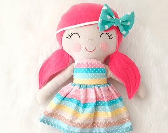 Unique Handmade girl rag doll, perfect baby girl gift for any occasion