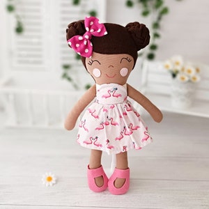 Beautiful handmade dark skin dress up doll, unique birthday gift for baby and toddler girls
