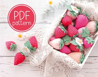 Fabric Strawberries PDF sewing pattern and step by step instructions- beginner friendly