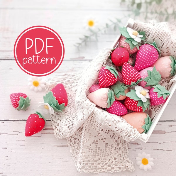 Fabric Strawberries PDF sewing pattern and step by step instructions- beginner friendly