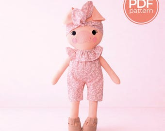 PIG doll PDF sewing pattern and step by step instructions- beginner friendly