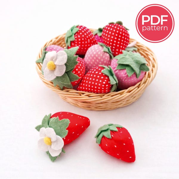 Patrón de costura en PDF con instrucciones paso a paso para el diseño de fresas de tela (apto para principiantes).