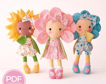 Flower doll PDF sewing pattern and step by step instructions- beginner friendly