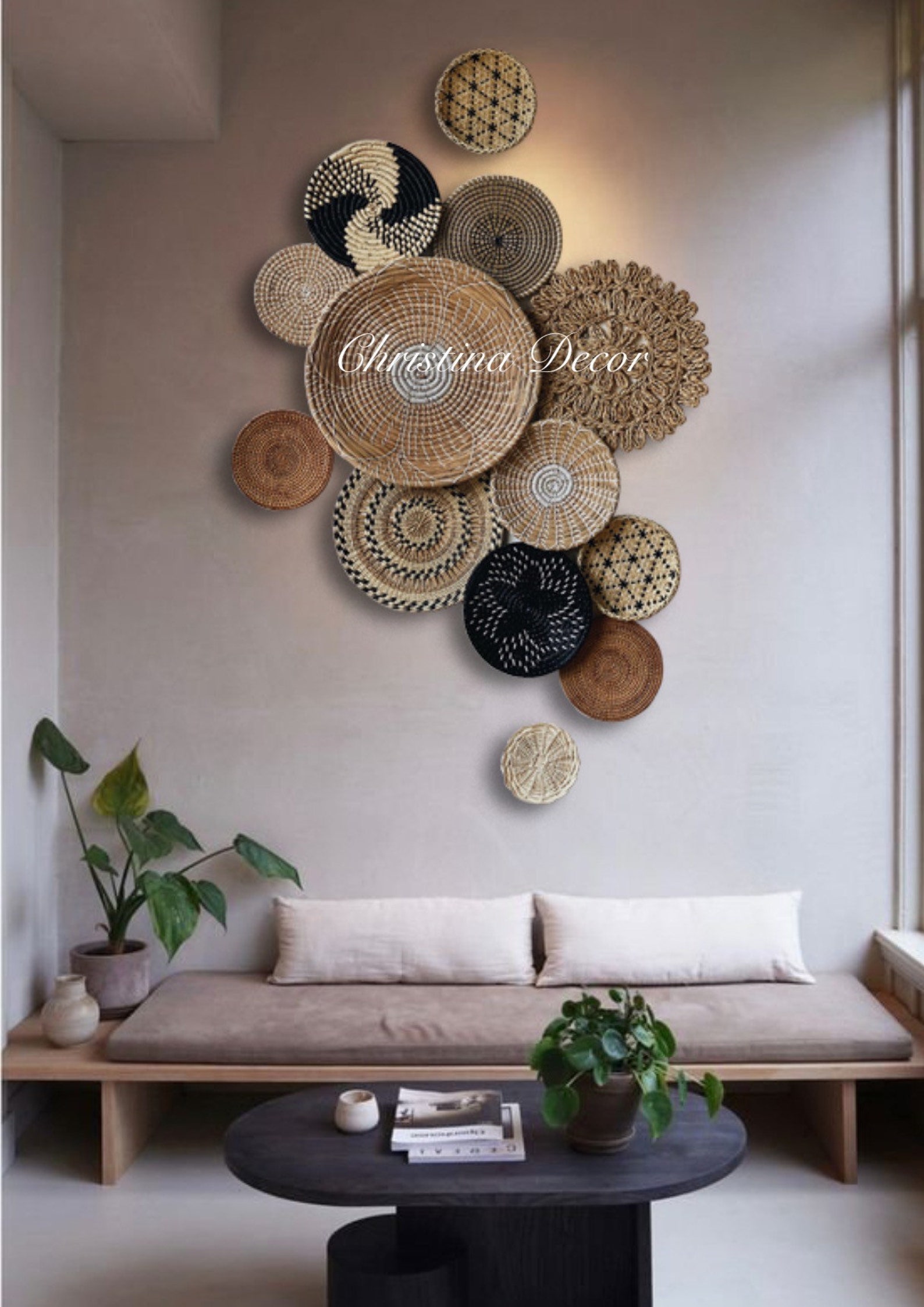 Set of 13 Seagrass Wall Basket for Wall Decor Mainly of Etsy