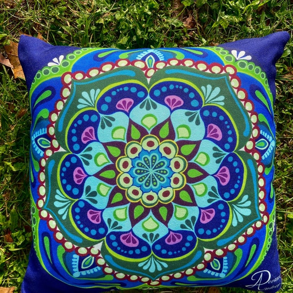 Coussin Création Artisanale Mandala AMOR - décoration d'intérieur boho ethnique bohème hippie indienne bouddhisme méditation bien être