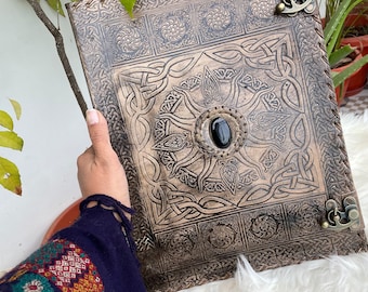 Leather 3 Ring Binder: Sun Grimoire Embossed Portfolio