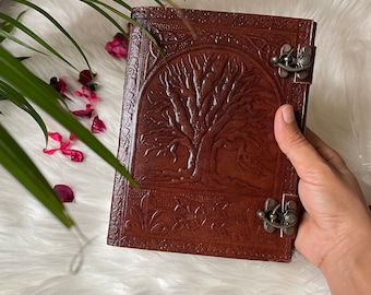 Tree Of Life Leather Journal -6x8 Leather Journal - Leather Notebook - Leather Scrapbook Grimoire, Writing Book - Gift For Writers or Poets