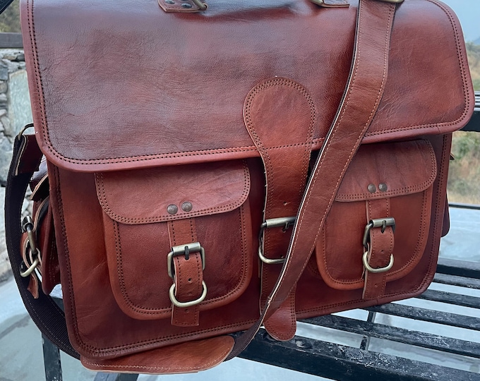 Handmade Leather Messenger Bag: Personalized Crossbody Laptop Briefcase