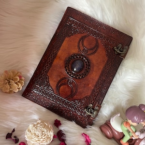 Diario in pelle - Regali di carta fatti a mano per donne e uomini Libro delle ombre rilegato in pelle personalizzato, grimorio in pelle (7X10) pollici, diario di viaggio
