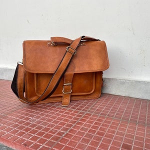 Handmade Leather Messenger Crossbody Bag, Christmas Gift Travel Handbag, Office Handbag, Briefcase Messenger Shoulder Bag, Halloween Gift