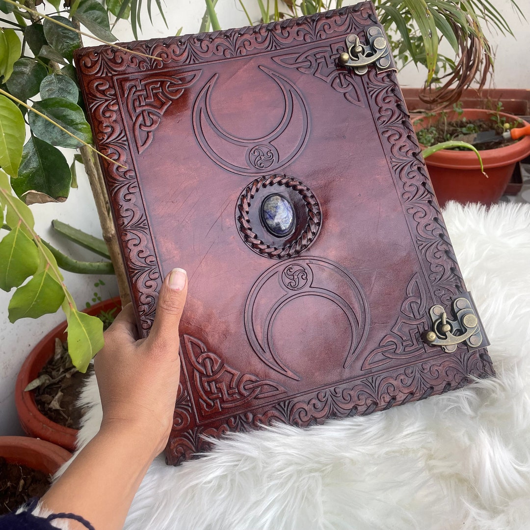 Leather 3 Ring Binder, Leather Grimoire Binder, 9X11.5 Inch Paper ...
