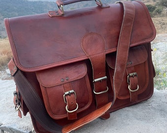 Handmade Leather Messenger Cross-Body Laptop Bag Personalized Office Handbag Briefcase Rustic Vintage Messenger Bag for Men Women Satchel