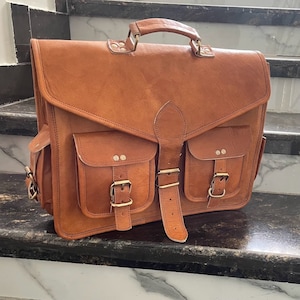 Vintage Handmade Leather Travel Messenger Office Crossbody Bag Christmas Gift Laptop Briefcase  Satchel Bag For Men & Women, Halloween Gift