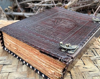 Diario in pelle personalizzato con l'albero della vita: album con pagine vintage fatto a mano