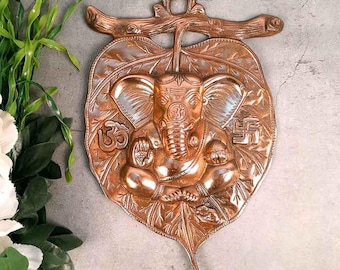 Ganesh Idol Wall Hanging | Lord Ganesha With Leaf Design Wall Statue Decor - For Puja, Home, Entrance Living Room & Gift -13 Inch