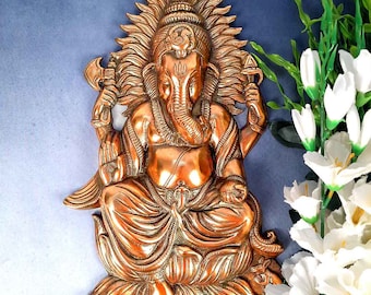 Ganesh Wall Hanging | Big Size Ganesha Wall Statue for Living Room | Metal Ganesha Idol for Positive Energy - 18 Inch