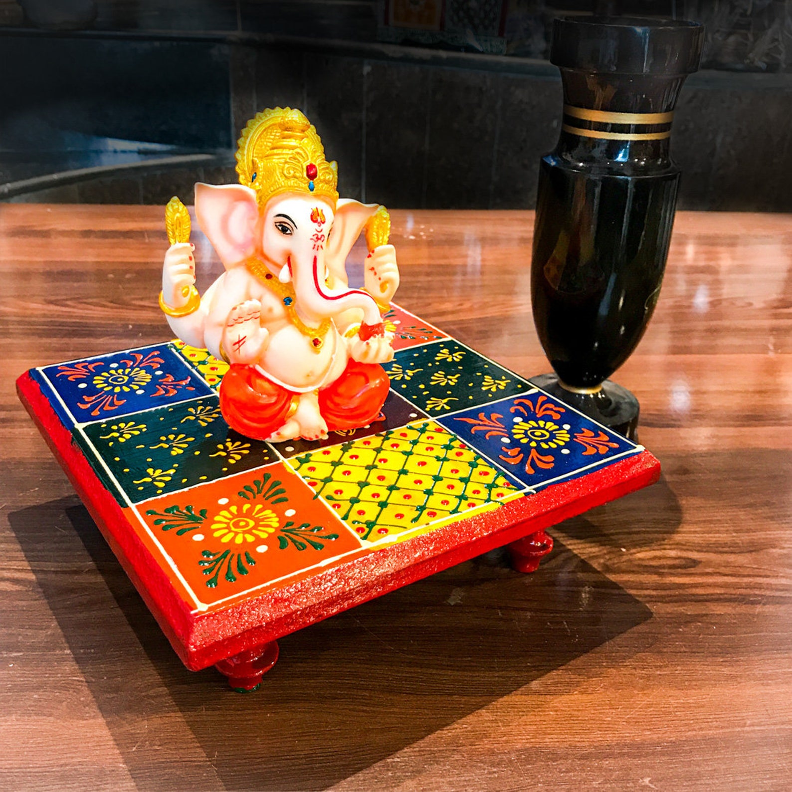 Traditional Multicolor Chowki Table 8 Inch for Pooja Decor Etsy