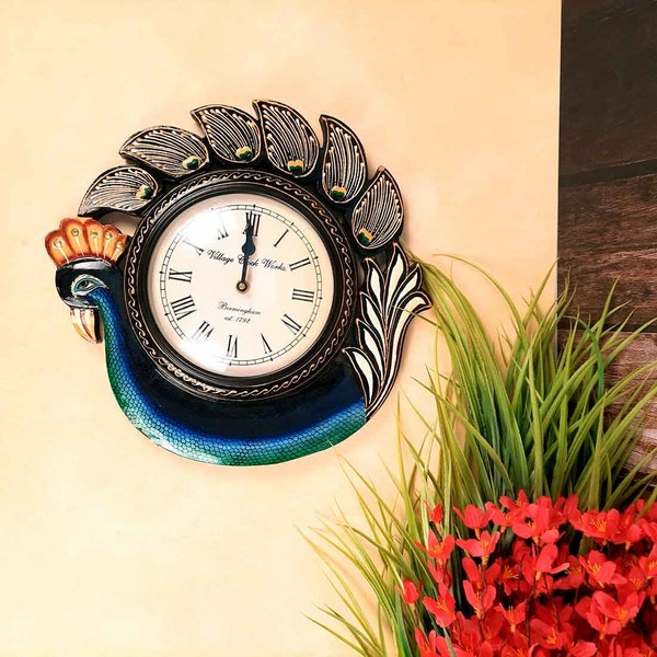 Peacock Wall Clock - Wooden Wall Clock - For Home, Wall Decor, Living Room, Office & Gifts - 12 Inch