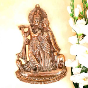 Radha Krishna Wall Hanging |Metal Wall Decor |Wall Sculpture -for Home & Temple Decor,Religious Decor,Good Luck Gift New Beginnings -15 Inch