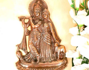 Radha Krishna - Colgante de pared/Decoración de pared de metal/Escultura de pared - Para decoración del hogar y templos, decoración religiosa, regalo de buena suerte, nuevos comienzos - 15 pulgadas