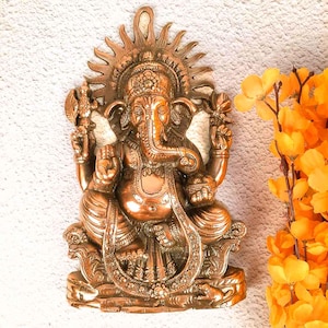 Ganesh Wall Hanging Statue | Lord Ganesha Antique Wall Art - for Home, Puja, Living Room, Office Decor & Gifts - 13 Inch