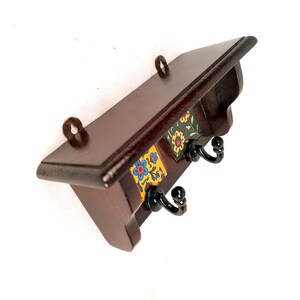 Wooden Shelf with Key Hooks Wall Hanging | Floating Shelf With Key Holder Stand - For Home, Entrance, Office Decor & Gifts - 7 Inch image 4