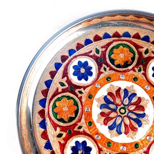 Decorative Pooja Plate | Aarti Thal | Puja Thali - Flower Design - For Pooja, Karwachauth & Festivals - 11 Inch image 5