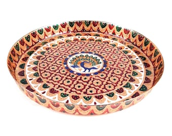 Meenakari Pooja Plate | Aarti Thali Steel - For Pooja, Diwali, Weddings & Festivals - 13 Inch