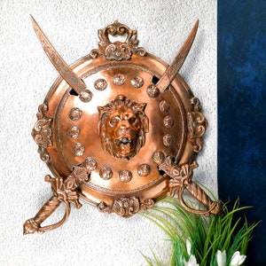 Sword & Shield Wall Hanging Decor - Vintage Inspired | Antique Home Decor | Sword Shield with Lion Face Design - 19 Inches