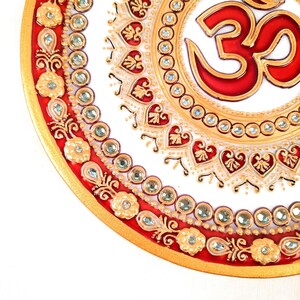 Marble Pooja Plate With Diya | Aarti Thali - Om Heavy Design - For Pooja, Weddings & Festivals - 9 Inch image 6