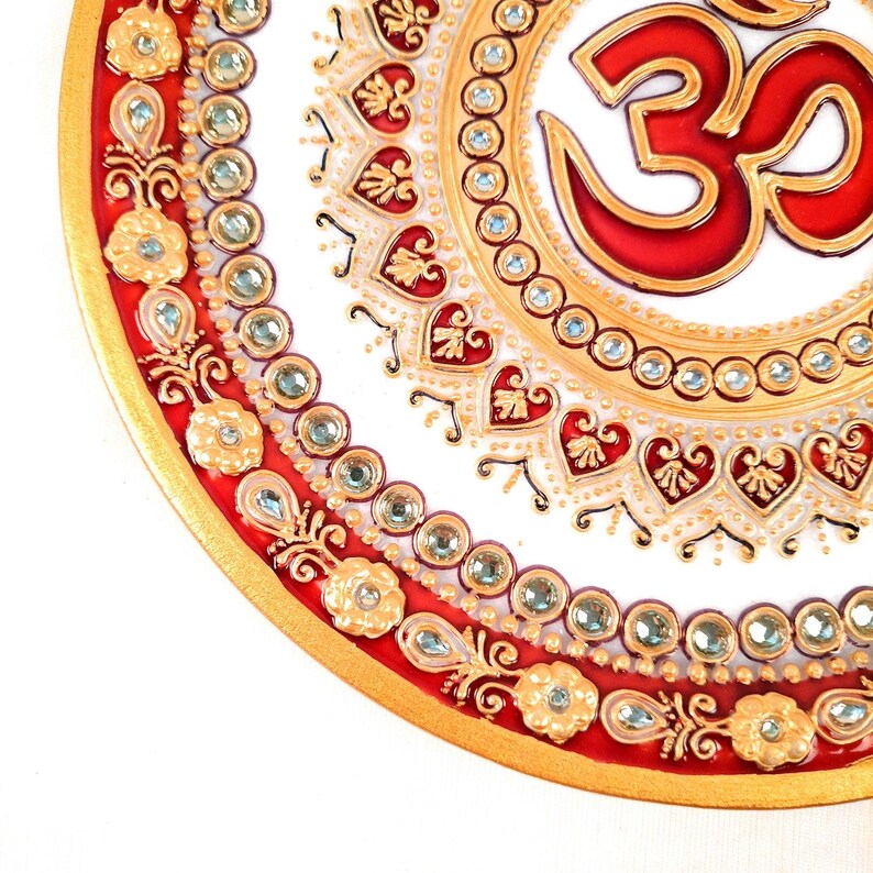 Marble Pooja Plate With Diya | Aarti Thali - Om Heavy Design - For Pooja, Weddings & Festivals - 9 Inch image 6