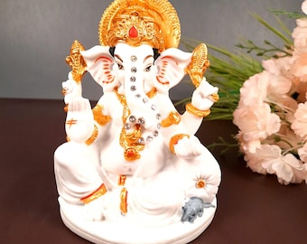 Ganesh Statue With Marble Look | Ganesha Murti With High-Quality Finish - Puja, Home, Office Desk, Table Decor, Diwali Gift - 6 Inch