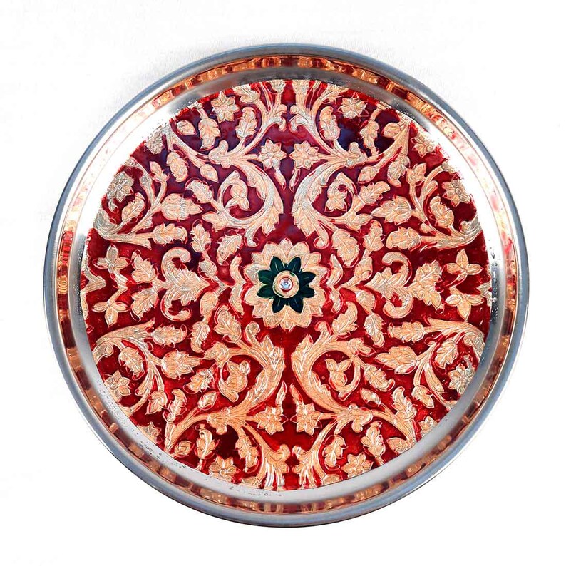 プジャプレート |アールティ・タール | Pooja Thali - プージャ、結婚式、ディワリ、カルワ チャウト、フェスティバル用 - 9 インチ 画像 10