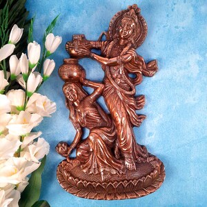 Traditional Radha Krishna Wall Decor | Krishna Statue| Anniversary Gift Pooja Decor | Handmade Gift - 16 Inch for Wall Decor & Gifts