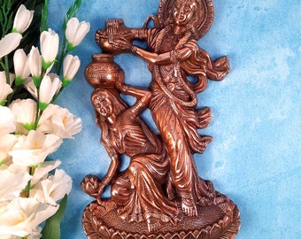 Traditional Radha Krishna Wall Decor | Krishna Statue| Anniversary Gift Pooja Decor | Handmade Gift - 16 Inch for Wall Decor & Gifts