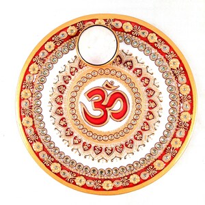 Marble Pooja Plate With Diya | Aarti Thali - Om Heavy Design - For Pooja, Weddings & Festivals - 9 Inch image 8
