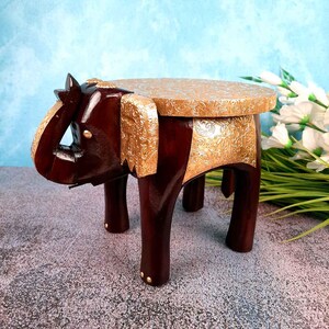 Pièce maîtresse de tabouret éléphant en bois | Figurines d'animaux - Pour la maison, la décoration de salon et les cadeaux - Pour placer de petits pots ou des objets de décoration - 20 cm (20 cm)