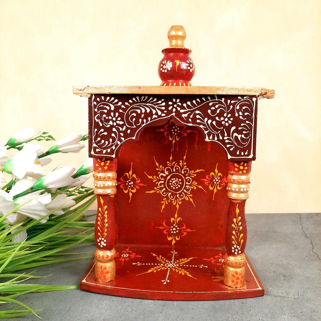Small Puja Rack Pooja Mandir | Home Temple Wooden Wall Mounted | Hanging Puja Stand ...