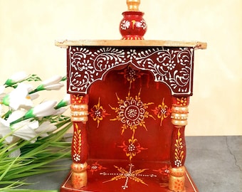 Pooja Mandir | Home Temple Wooden Wall Mounted | Hanging Puja Stand / Unit Small – For God, Puja Room, Office & Shop - 12 Inch