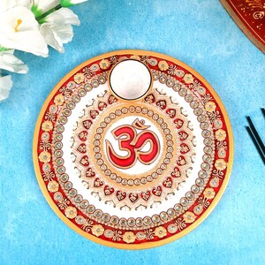 Marble Pooja Plate With Diya | Aarti Thali - Om Heavy Design - For Pooja, Weddings & Festivals - 9 Inch image 10