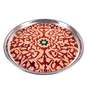 プジャプレート |アールティ・タール | Pooja Thali - プージャ、結婚式、ディワリ、カルワ チャウト、フェスティバル用 - 9 インチ 画像 2