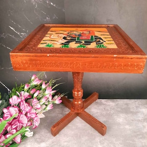 Mesa auxiliar de madera hecha a mano/mesa auxiliar/soporte para plantas/taburete para decoración de sala de estar y decoración del hogar