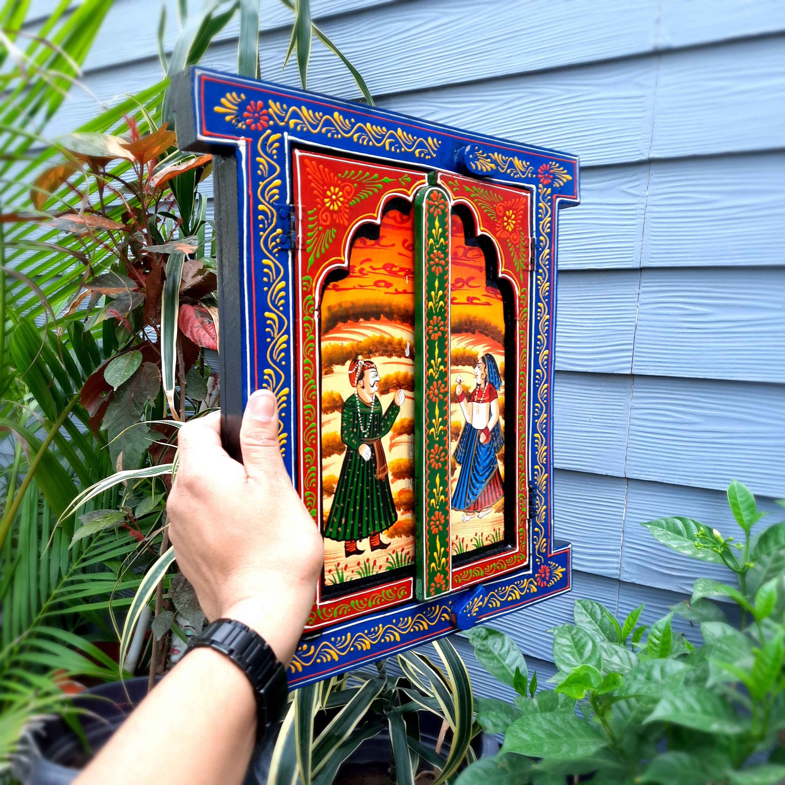 Jharokha Window Wall Hanging With Doors Wooden Window Frame for Home