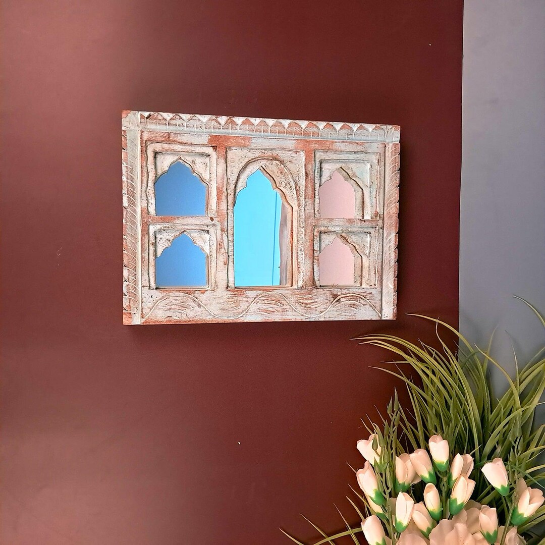 Wooden Jharokha Frame With Mirror Wall Hanging Antique Rustic Mirror Jharokha Home, Wall Decor ...