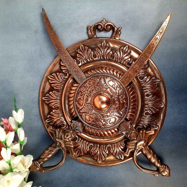 Sword and Shield Wall Showpiece Set | Traditional Metal Sword & Shield Wall Décor 18 Inch - for Wall Decor, Home Decor, Room Decor and Gifts