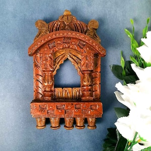 Traditional Wooden Mini Jharokha | Rajasthani Style Hand-Carved Wooden Jharokha Wall Decor | Traditional Indian Wall photo Frame - 10 Inch